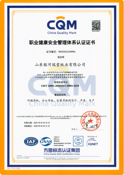 職業(yè)健康安全管理體系認(rèn)證證書